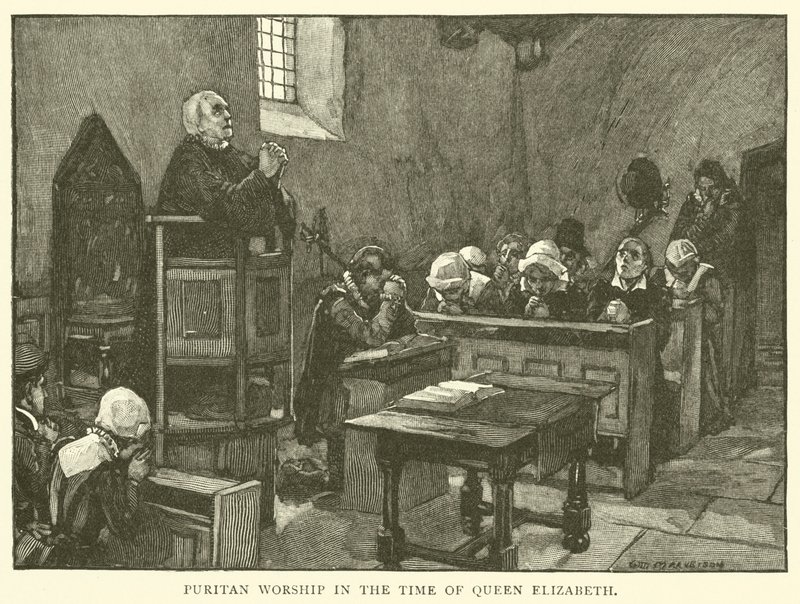 Puritansk tilbedelse på dronning Elizabeths tid af after William Henry Margetson