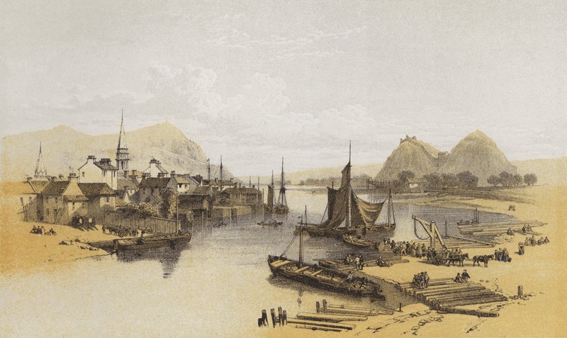 Dumbarton, fra Leven (chromolitho) af after William Leighton Leitch