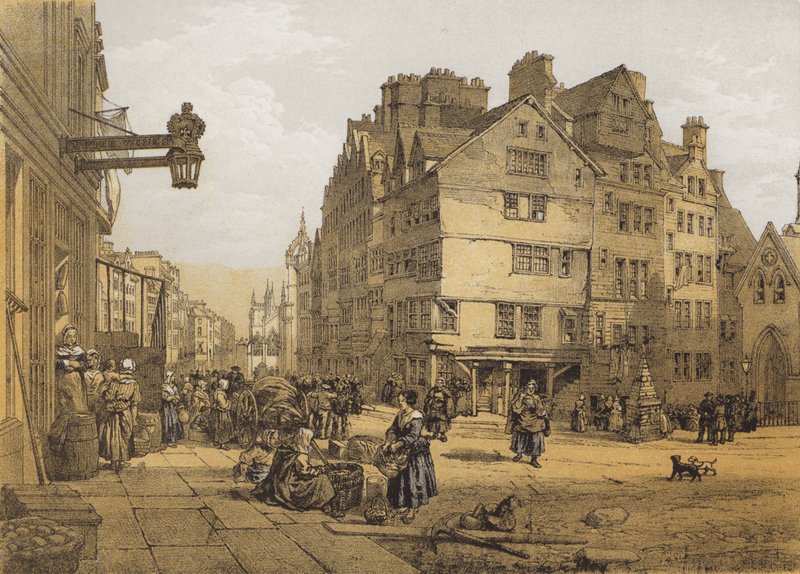 High Street fra Head of West Bow, Lawnmarket (chromolitho) af after William Leighton Leitch