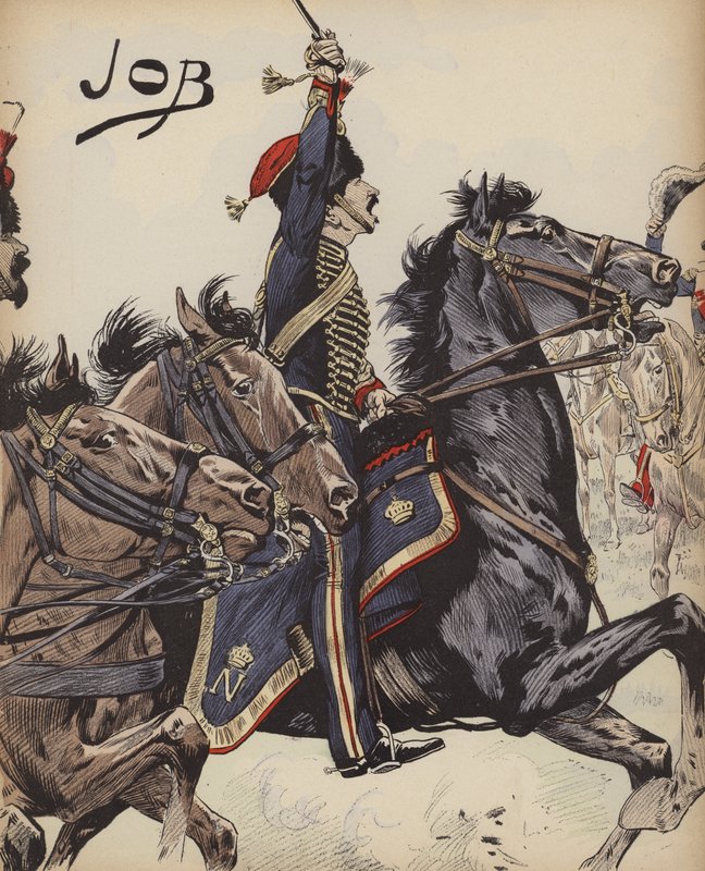 Fransk kavalerist fra Napoleonskrigene (farve litho) af pseudonym for Onfray de Breville Jacques Job