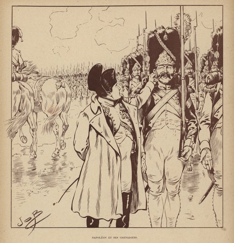 Napoleon og hans grenaderer (litho) af pseudonym for Onfray de Breville Jacques Job
