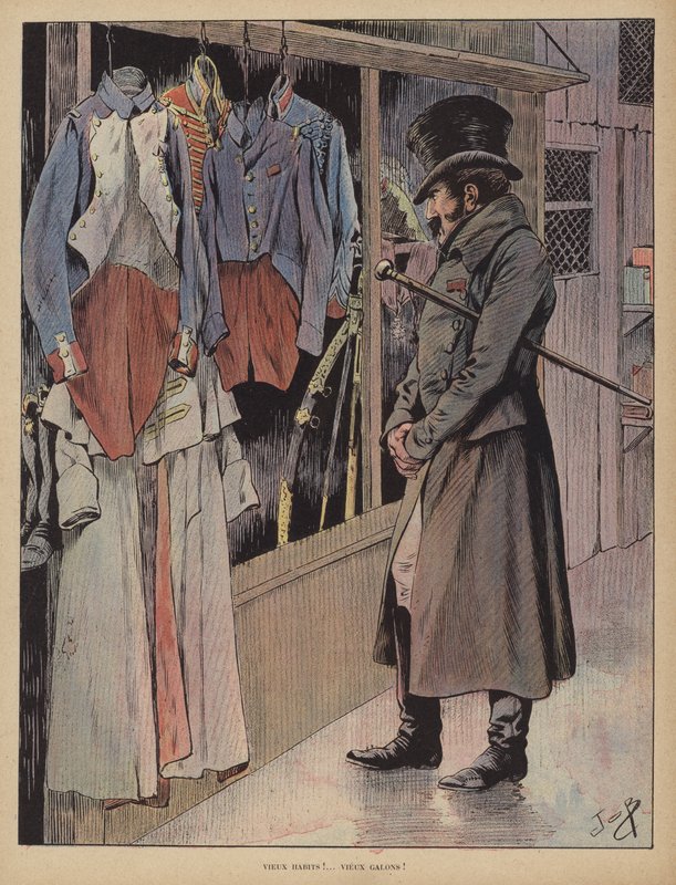 Gammelt tøj! Gamle striber! (farve litho) af pseudonym for Onfray de Breville Jacques Job