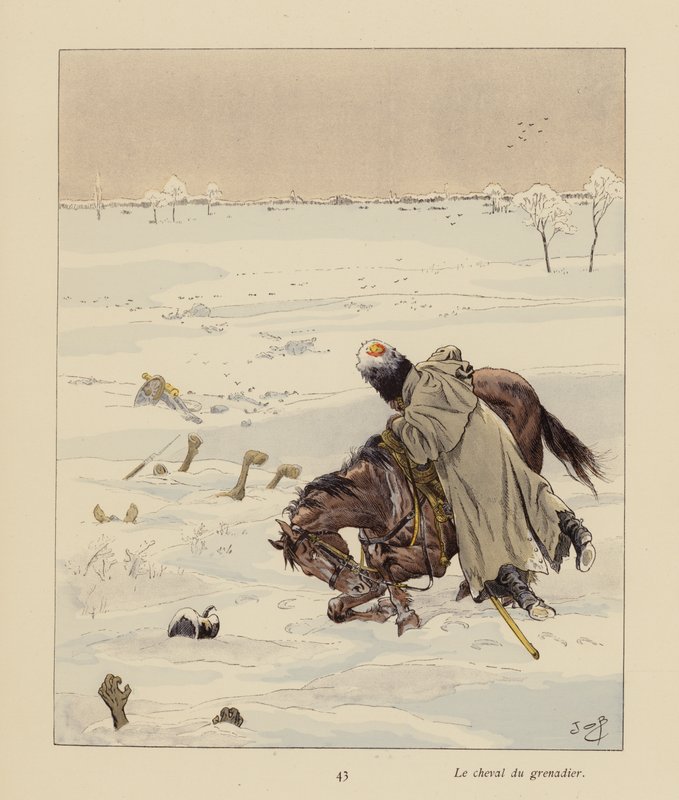 Grenadierens hest (farvelitografi) af pseudonym for Onfray de Breville Jacques Job