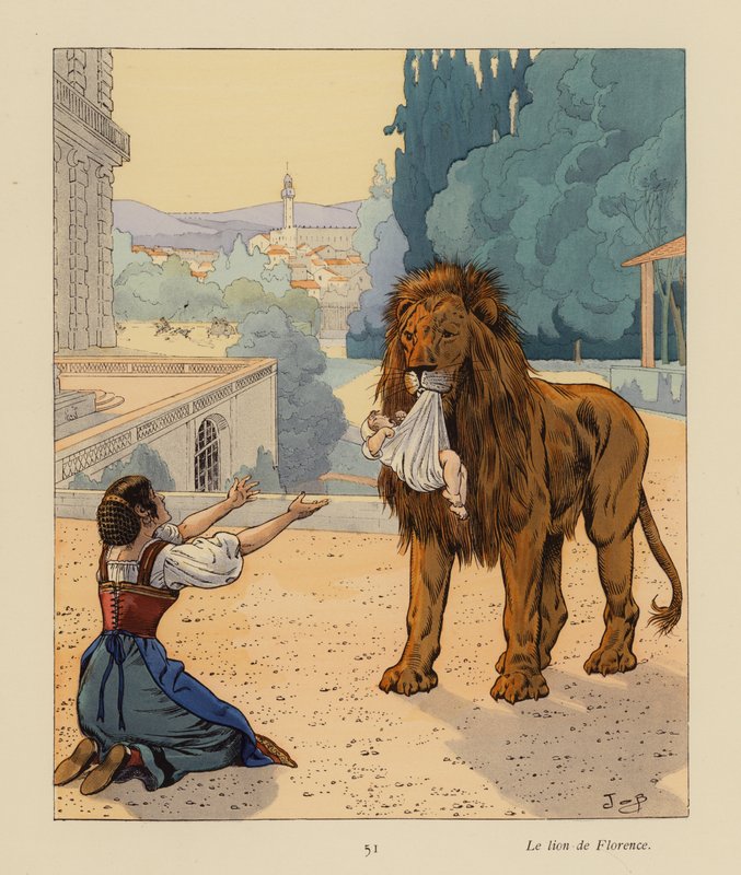 Firenzes løve (farvelitografi) af pseudonym for Onfray de Breville Jacques Job