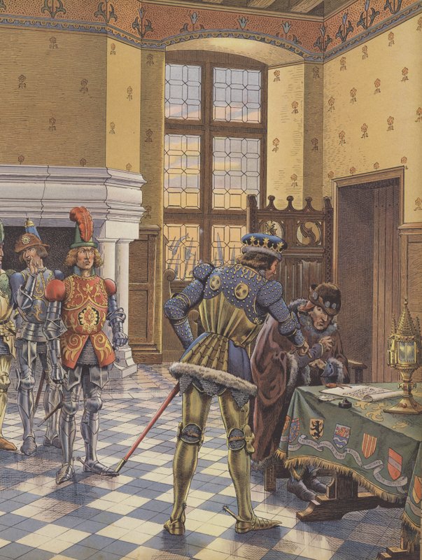 Karl den Dristige, hertug af Bourgogne, lægger en traktat for kong Ludvig XI og kræver, at han underskriver den af pseudonym for Onfray de Breville Job