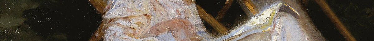 Marie Krøyer siddende i liggestolen i haven ved fru Bendsens hus (Peder Severin Krøyer), Detail: Lesende Frau im Liegestuhl