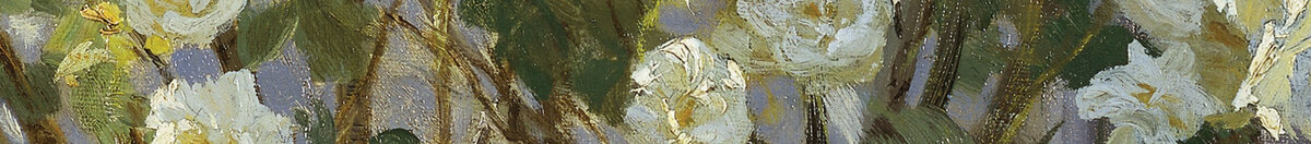 Marie Krøyer siddende i liggestolen i haven ved fru Bendsens hus (Peder Severin Krøyer), Detail: Weiße Rosenblüten