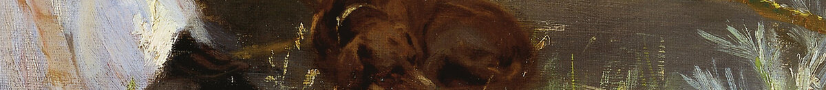 Marie Krøyer siddende i liggestolen i haven ved fru Bendsens hus (Peder Severin Krøyer), Detail: Schlafender Hund