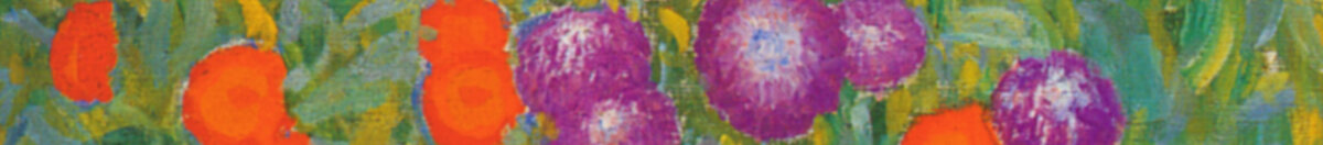 Bondehave (Gustav Klimt), Detail: Rote und violette Blüten links