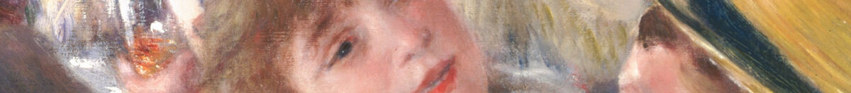 Roernes frokost (Pierre-Auguste Renoir), Detail: Aline mit Hündchen-Blick und Ruderer