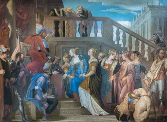 Esther og Ahasverus, 1560-69 (olie på lærred)