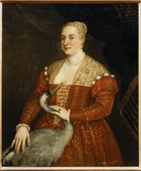 Portræt af en dame med hejre (maleri på lærred)