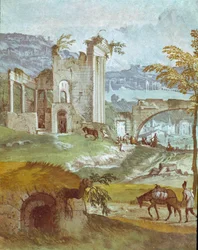 Landskab af Bacchus værelse. Maleri af Paolo Caliari kaldet Paolo Veronese (1528-1588), ca. 1561. Fresco Maser (Treviso), Villa Barbaro, Bacchus