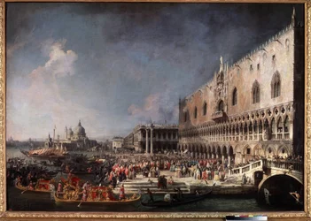 ""Grev Gergys indgang, Frankrigs ambassadør, ved Venedigs hertugpalads"" (Den franske ambassadørs ankomst til Venedig) Maleri af Giovanni Antonio Canal, Said Canaletto (1697-1768)