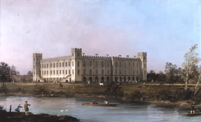 En udsigt over Syon House på tværs af Themsen fra sydøst