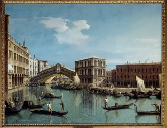Le pont du Rialto et Venedig-maleri af Antonio Canal Dit Il Canaletto (1697-1768) 1700-tallet søn. 1,19x1,54 m - Rialtobroen i Venedig. Maleri af Antonio Canal kaldet Canaletto (1697-1768)