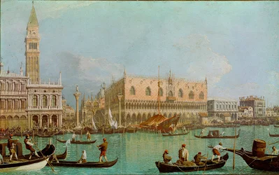 Muldvarpen med det hertuglige palads i Sankt Markus-bassinet. Udsigt over Venedig, Dogepaladset og Markuspladsen taget fra kanalen. Maleri af Giovanni Antonio Canal dit il Canaletto (1697-1768)