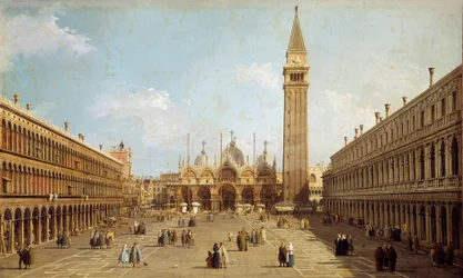 Udsigt over Markuspladsen i Venedig Maleri af Antonio Canaletto-kanalen (1697-1768) omkring 1740, 76 x 45 cm - Paris. Jacquemart Andre Museum