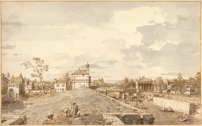 "" Vue de Porta Portello avec le canal Brenta, Padoue "" (Porta Portello med Brenta-kanalen i Padua) Dessin a la plume d