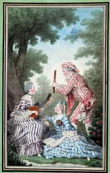 Madame de Meaux, Mademoiselle de Meaux og Monsieur de Saint Quentin gentager en komisk opera Akvarel af Louis Carrogis Carmontelle (1717-1806) Chantilly fra det 18. århundrede, Musee Conde