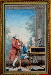 Wolfgang Amadeus Mozart (1756-1791) som barn ved klaveret med sin far og søster