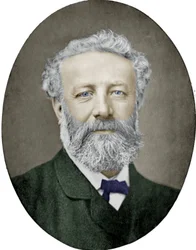 Jules Verne (1828-1905) fransk forfatter, fotografi af Nadar, farvelagt billede