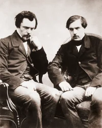 Brødrene Edmond de Goncourt (1822-1896) og Jules de Goncourt (1830-1870) litteraturkritikere og franske forfattere, foto af Gaspard Felix Tournachon dit Felix Nadar (1820-1910) omkring 1855