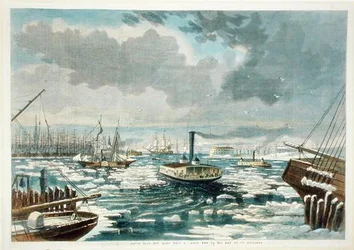 Breaking up the Ice at New York - a View from the East River, offentliggjort i Harper