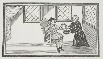 En repræsentation af den forræderiske munk, der bløder ham ihjel, illustration fra 