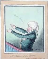 Et gammelt ekstranummer i Operaen! ætset af James Gillray (1756-1815) udgivet af Hannah Humphrey i 1803 (håndfarvet radering)