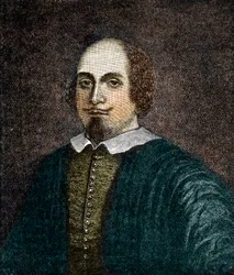 Portræt af den engelske dramatiker William Shakespeare (1564-1616) Gravering efter et anonymt maleri fra det 18. århundrede