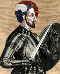 Karl af Bourbon (1490-1527), øverstkommanderende for de franske hære, graverer farvelagt dokument