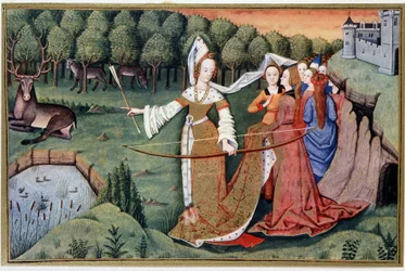 Diane (Artemis) - kromolitografi fra en belysning fra det 15. århundrede