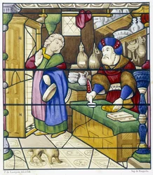 Jødens historie på Rue des Billettes - faksimile af et farvet glas, St Alpin Church i Chalon