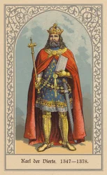 Karl IV, konge af Bøhmen og Tyskland og tysk-romersk kejser (farvelitografi)