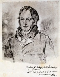 Portræt af Georg Wilhelm Friedrich Hegel (1770-1831), tysk filosof og idealist. Stik efter tegning af G. Hensel.