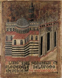 Italien, Siena, katedral, maleri på træ, gengivet på en Biccherna-tablet