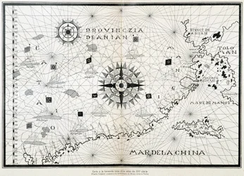 Kort over kompassolen fra et atlas fra det 16. århundrede, baseret på originalen bevaret i biblioteket på Museo Civico i Venedig