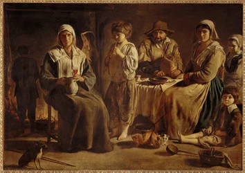 Famille de paysans dans un interieur En landmandsfamilie i deres stuehus ...