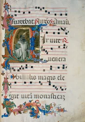 Oplyst initial med figuren San Romualdo (Corale 8, ca. 76), til korbog 8 af Santa Maria degli Angeli