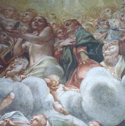 Figur af Eva, detalje fra Assumption of Virgin in Heaven, af Antonio Allegri Da Correggio (1489-1534), fresco, Dome of Parma Cathedral, Italien