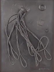 G. C. Riccardi, Combustione n. 3, 1990, blandede medier på lærred, 60x80, Arpino, Umberto Mastroianni Foundation, Italien.