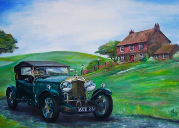 Bentley 1928 Olie på lærred Ravn