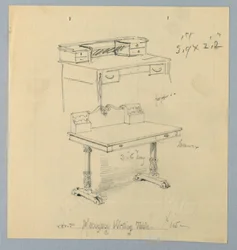 Design og skitse til "Mahogni Writing Table"