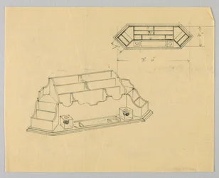 Design til skrivebordsarrangør i plan og elevation