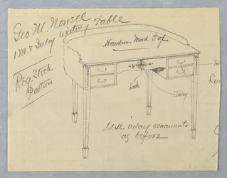 Design til mahogni indlagt skrivebord til George M. Nowell
