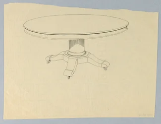 Design til et rundt bord på støbt understel