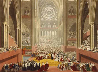 Hyldestceremonien, 19. juli 1821, fra et album til fejring af kroningen af kong Georg 4. (1762-1830), graveret ved William James Bennett (1787-1844), udgivet 1824
