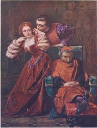 Silvia og Valentine (The Two Gentlemen of Verona) "Denne kærlighed til dem selv har ofte set, heldigvis, når de har dømt mig fast i søvn", fra The Complete Works of William Shakespeare pub. af J Coker & Co Ltd (farve litho)