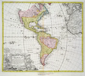 Kort over Amerika, udgivet af Homann, 1746 (farvegravering)